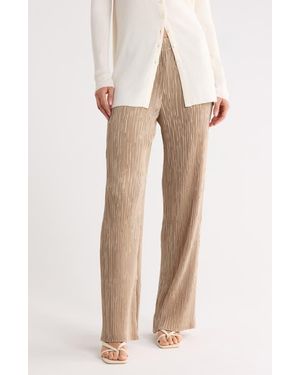 Lafayette 148 New York Parkside Plissé Recycled Satin Wide Leg Pants - Natural