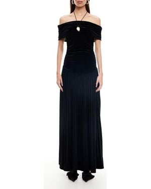 Lioness Field Of Dreams Off The Shoulder Velvet Maxi Dress - Black