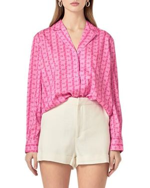 English Factory Satin Button-Up Shirt - Red