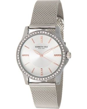 Kenneth Cole Crystal Encrusted 3-Hand Quartz Mesh Strap Watch, 33.5Mm - Gray