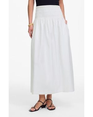 Madewell Smocked Waist Cotton Poplin Midi Skirt - White
