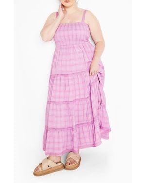 City Chic Dakota Tiered Maxi Sundress - Pink