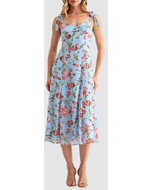 Lush Tie Strap Midi Dress - Blue