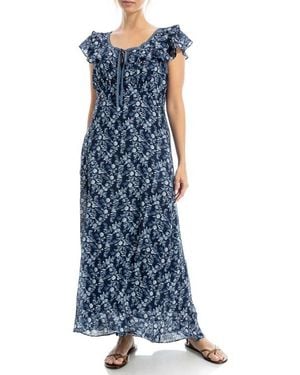 Max Studio Flutter Sleeve Maxi Dress - Blue