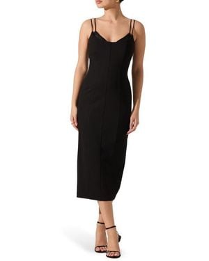 Astr Allura Peekaboo Lace Trim Midi Dress - Black