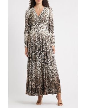 Tahari The Alba Metallic Long Sleeve Silk Maxi Dress - Multicolor