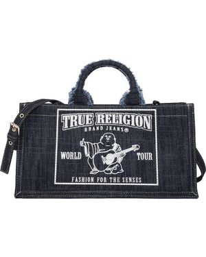 TRUE RELIGION Bling Buddha East/West Denim Tote - Black