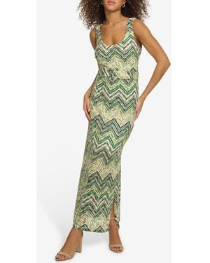 Siena Jewelry Zig Zag Knit Belted Maxi Dress - Green