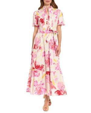 London Times Ruffle Neck Maxi Dress - Pink