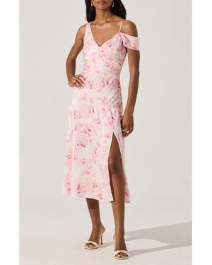 Astr Floral Asymmetric Dress - Pink