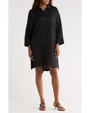 James Perse Long Sleeve Linen Shirtdress - Black