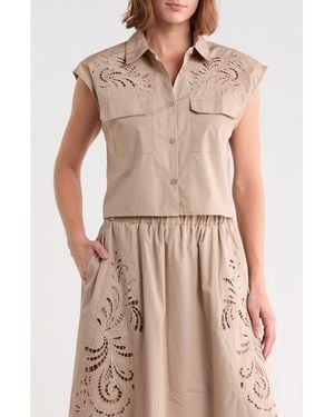 Ellen Tracy Embroidered Cotton Poplin Shirt - Natural