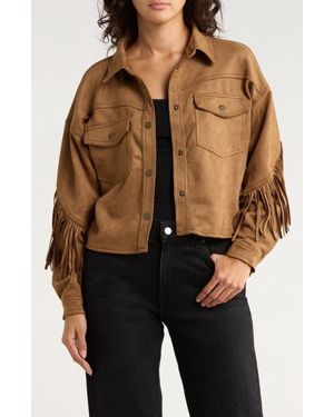Vigoss Fringed Faux Suede Shirt Jacket - Brown
