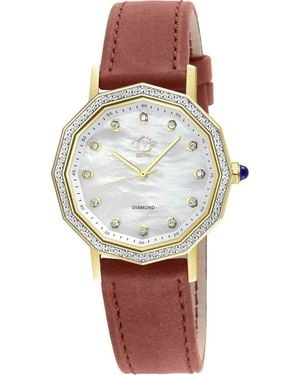 Gv2 Spello Ii Diamond Dial Leather Strap Watch, 36Mm - Red