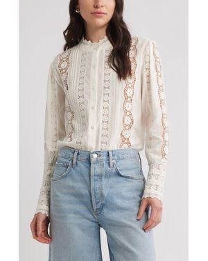 Caslon Pretty Lace Panel Button-Up Shirt - Gray