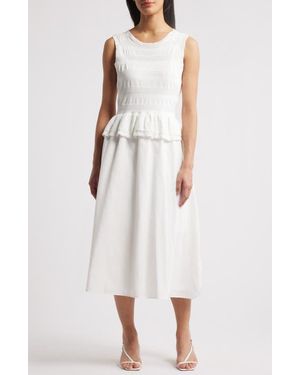 Julia Jordan Mixed Media Stretch Cotton Midi Dress - White