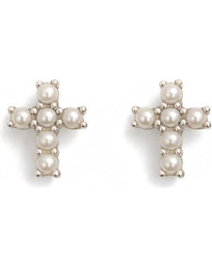 Best Silver Freshwater Pearl Cross Stud Earrings - Metallic