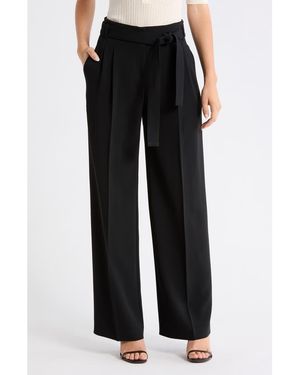 BOSS Tapiana Pleated Tie Waist Straight Leg Pants - Black