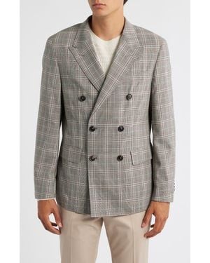 BOSS Heston Slim Fit Plaid Double Breasted Wool Blend Suit Jacket - Gray