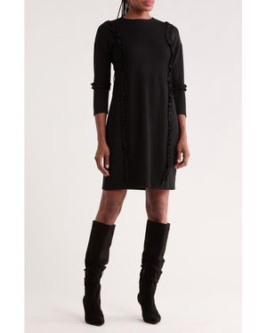 Go Couture Long Sleeve Ruffle Trim Knit Dress - Black