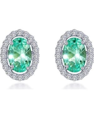Lafonn Oval Lab Grown Sapphire & Simulated Diamond Halo Stud Earrings - Green