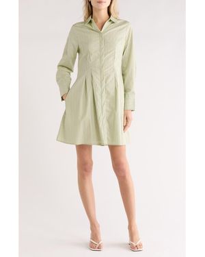Halogen® Stripe Long Sleeve Cotton Shirtdress - Green