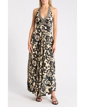 La Fiorentina Printed Maxi Halter Dress - White