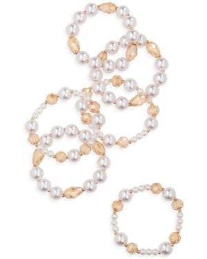 Natasha Couture Set Of 6 Faux Pearl & Crystal Beaded Stretch Bracelets - White