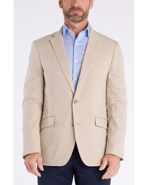 Savile Row Slim Fit Plaid Sport Coat - Natural