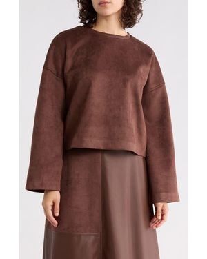 Halogen® Faux Suede Pieced Top - Brown