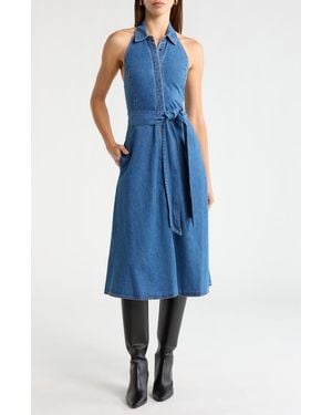 Alice + Olivia Chassidy Chambray Halter Dress - Blue