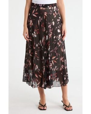 Joie Floral Pleated Midi Skirt - Black