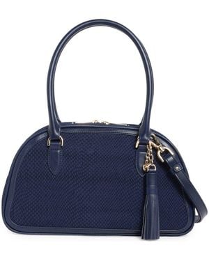 Brahmin Angie Snakeskin Embossed Leather Satchel - Blue