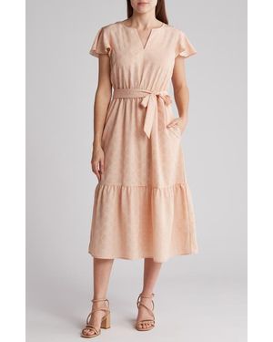 Lucky Brand Flutter Sleeve Flounce Waist Tie Dress - Multicolor