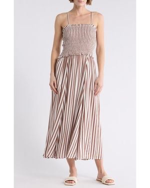 Boho Me Stripe Smocked Cover-Up Midi Dress - Natural