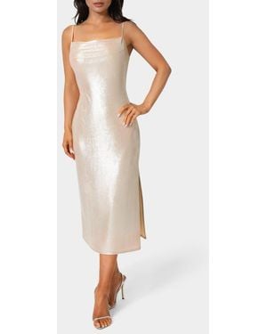 Bebe Foil Metallic Midi Dress - White
