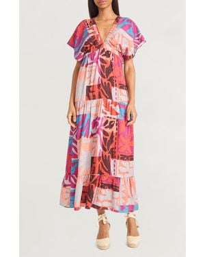 The Good Journey Flutter Sleeve Empire Waist Maxi Dress - Red