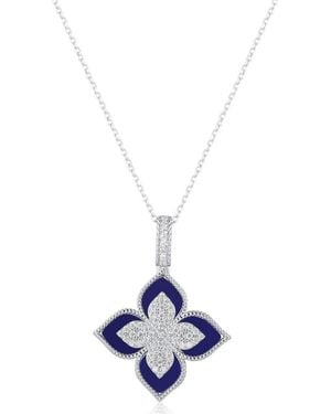 Suzy Levian Pavé Cubic Zirconia & Enamel Flower Pendant Necklace - Blue