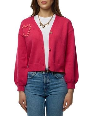 Saachi Stiched Heart Crop Cardigan - Red