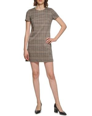 Calvin Klein Plaid Short Sleeve Ponte Sheath Dress - Multicolor
