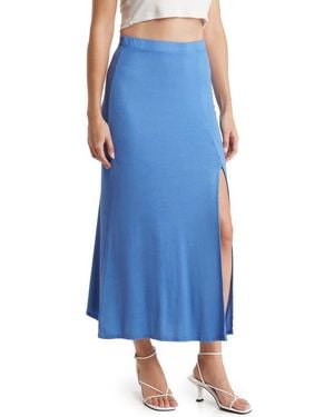 Go Couture Side Slit Maxi Skirt - Blue