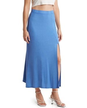 Go Couture Side Slit Maxi Skirt - Blue