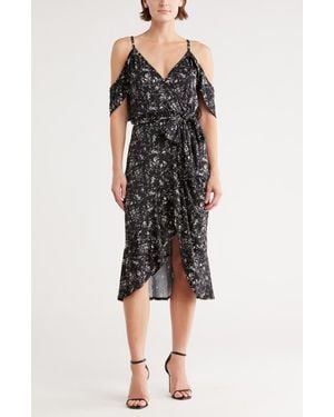Go Couture Cold Shoulder Wrap Dress - Black