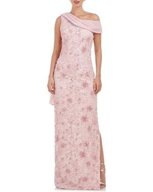 JS Collections Elodie Floral One-Shoulder Cotton Blend Gown - Pink