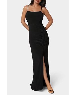 Bebe Ruched High Slit Maxi Dress - Black