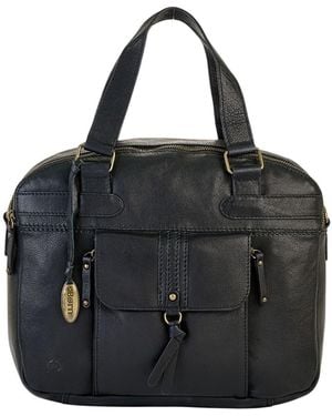 Børn Large Leather Organizer Satchel - Black