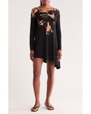 Go Couture Boxy Garment Dyed Tunic Top - Black