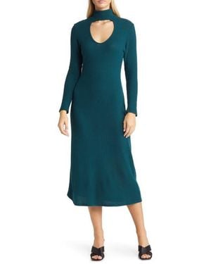 Loveappella Cutout Long Sleeve Midi Dress - Green