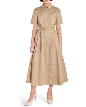 FREEMARKET Cotton Poplin Belted Midi Shirt Dress - Natural