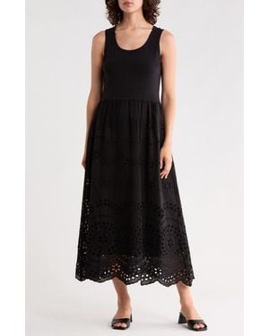 Ellen Tracy Eyelet Embroidered Twofer Dress - Black
